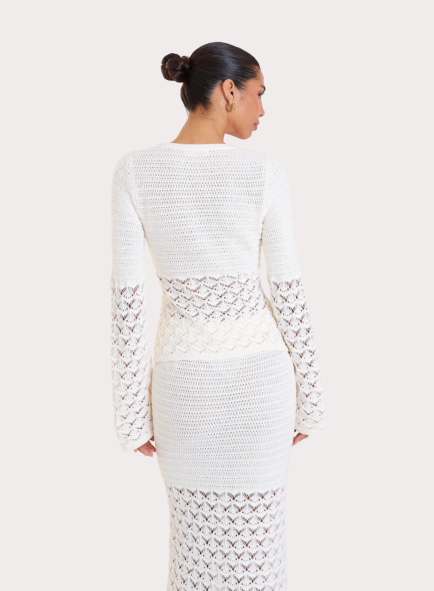 Cream Crochet Tie Front Longsleeve Top